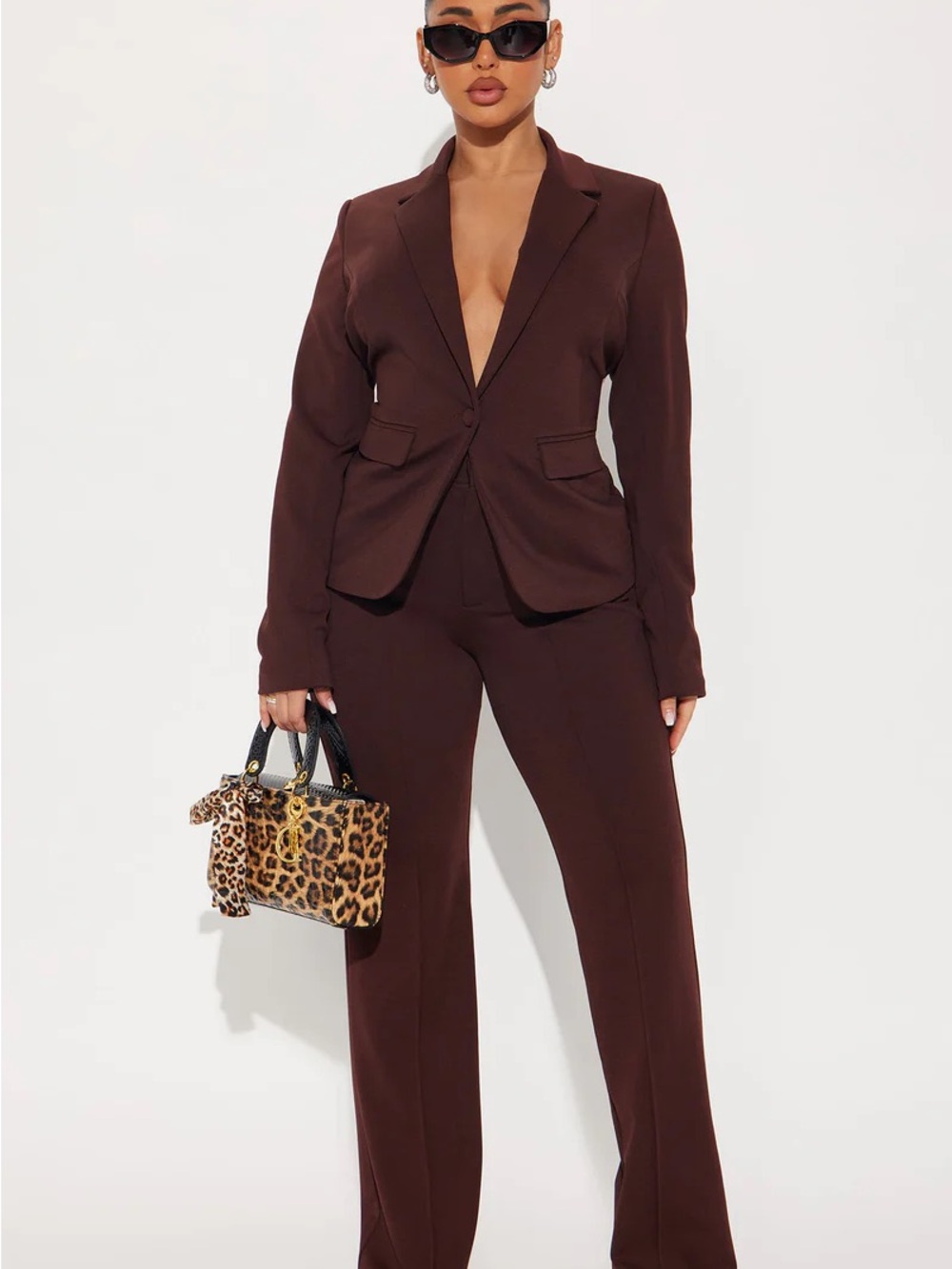 Business Per Usual Blazer Pant Set - Chocolate - Picture 3 of 4